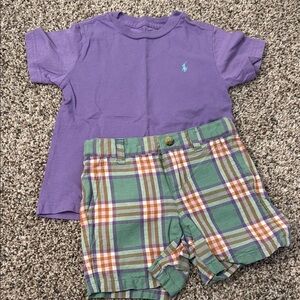 Janie and Jack Purple Shirt and Plaid Shorts Set